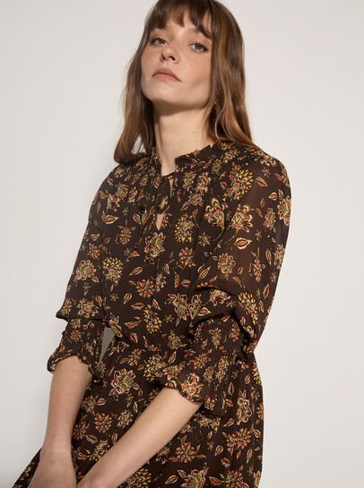 Folk Floral Chiffon Mini Dress
