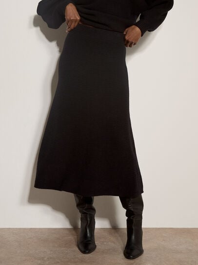 Ribbed Knit A-Line Maxi Skirt