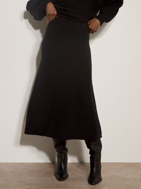 Ribbed Knit A-Line Maxi Skirt