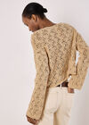 Pointelle Scallop Hem Jumper, Stone, large