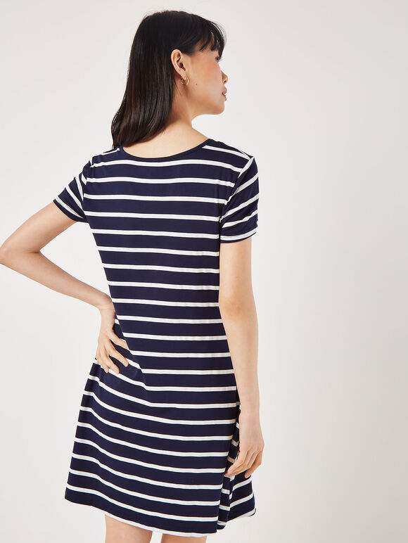 Stripe Jersey Mini Dress, Navy, large