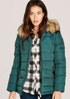 Removable Faux Fur Hood Puffer Jacket, Green, large
