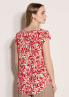 Leaf Print Tulip Sleeve Top, Red, large