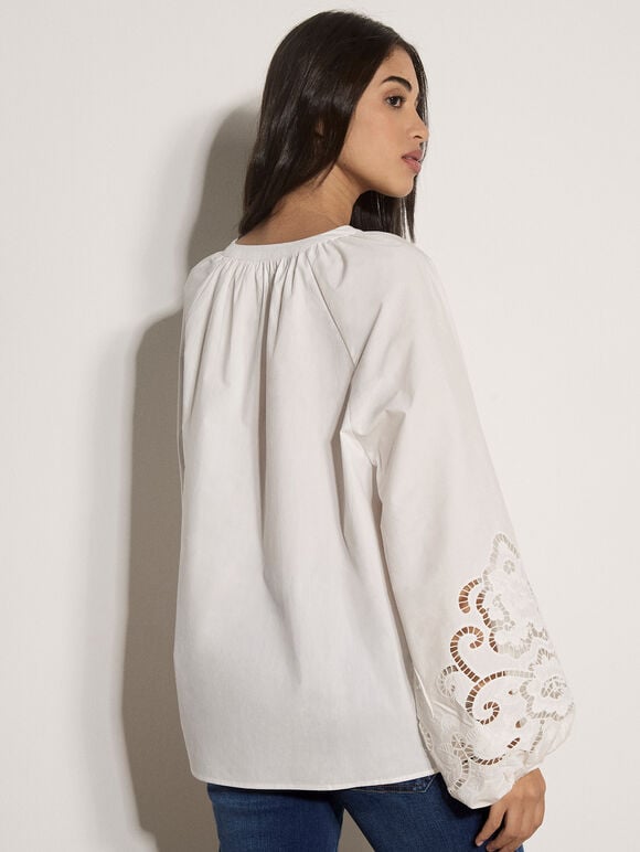 Cotton Cut-Out Blouse, White, large