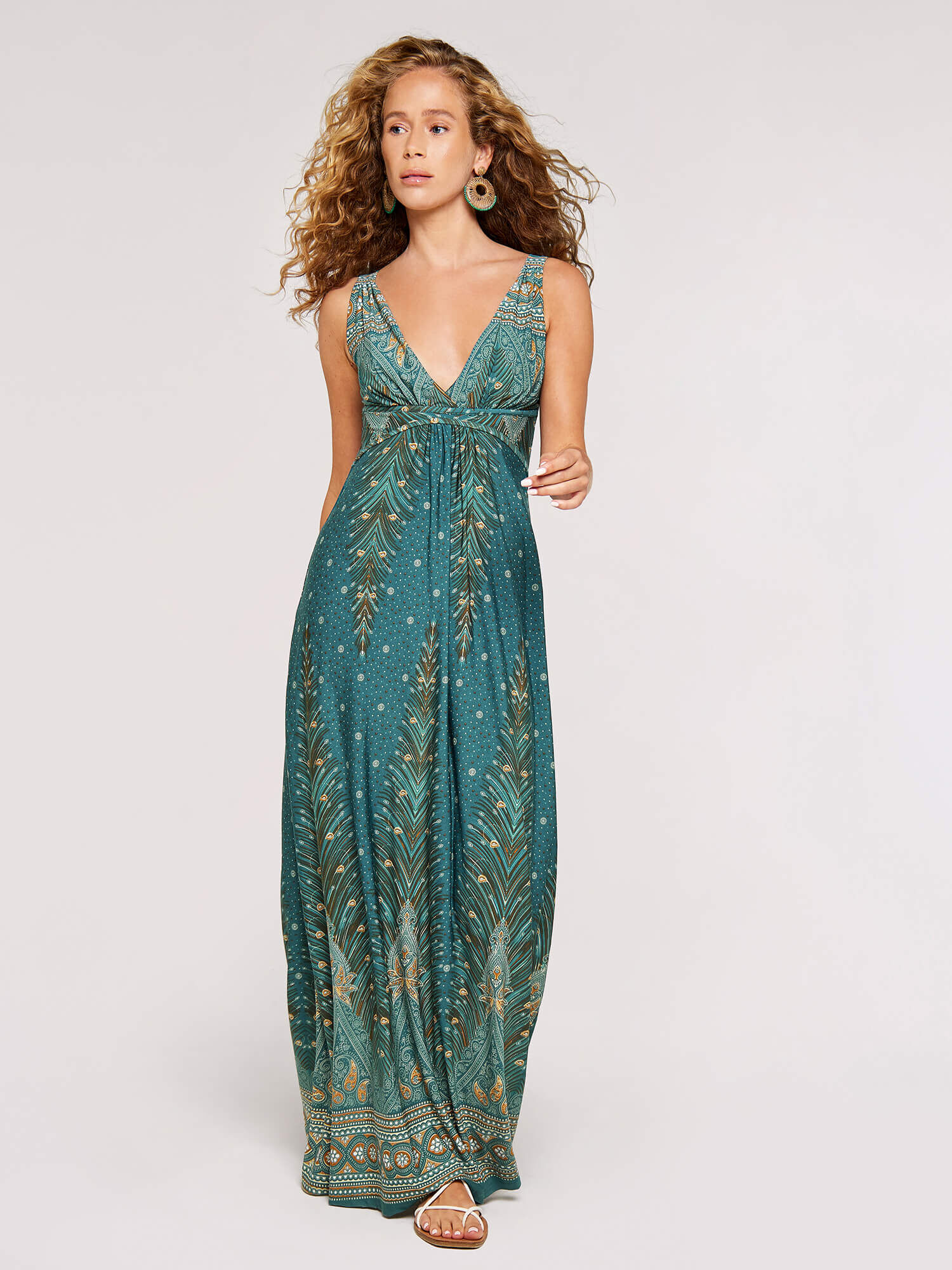 Paisley Ornament Maxi Dress Apricot Clothing