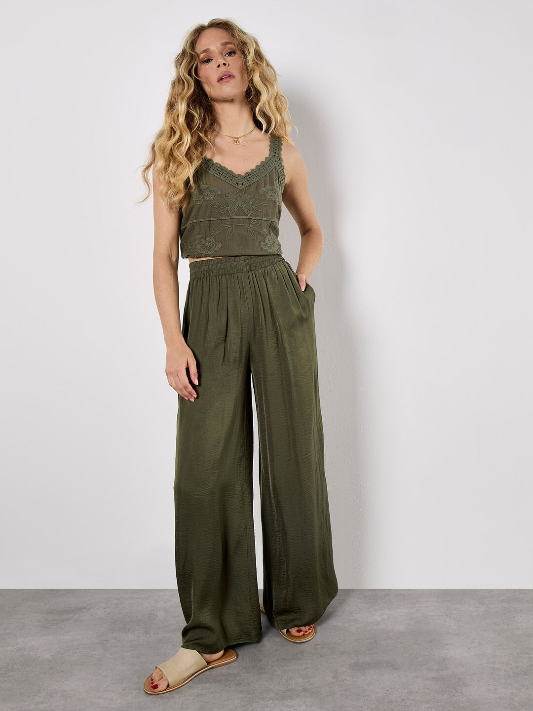 Textured Satin Wide Leg Trousers