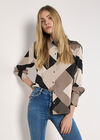 Geo Print Satin Shirt, Stone, large