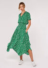 Painterly Dot Smocked Midi Dress, Green, large