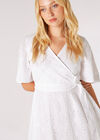 Broderie Kimono Wrap Mini Dress, White, large