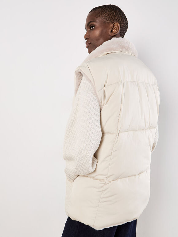 Reversible Oversized Puffer Gilet, Stone, large