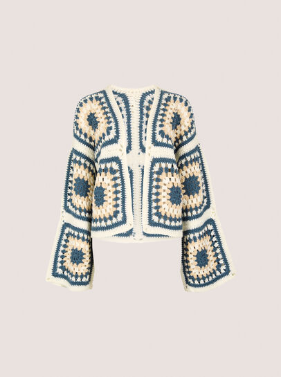 Hand-Knit Crochet Squares Cardigan