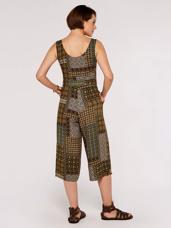Patchwork Tile Culotte Jumpsuit, Green, large