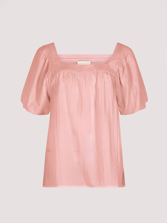 Short Sleeve Milkmaid Top, Pink, large