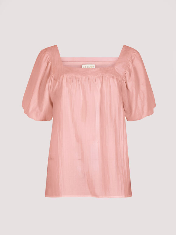 Short Sleeve Milkmaid Top, Pink, large