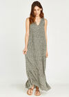 Ditsy Open V Neck Tiered Maxi Dress, Khaki, large