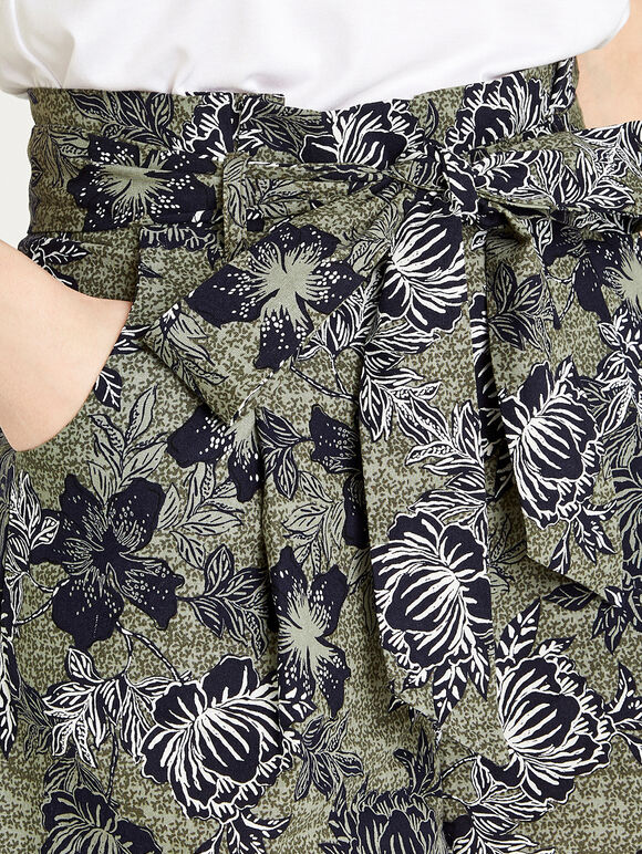 Abstract Floral Print Shorts, Khaki, large