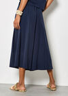 Pleated Wide-Leg Culotte Trousers, Navy, large