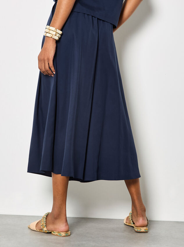 Pleated Wide-Leg Culotte Trousers, Navy, large