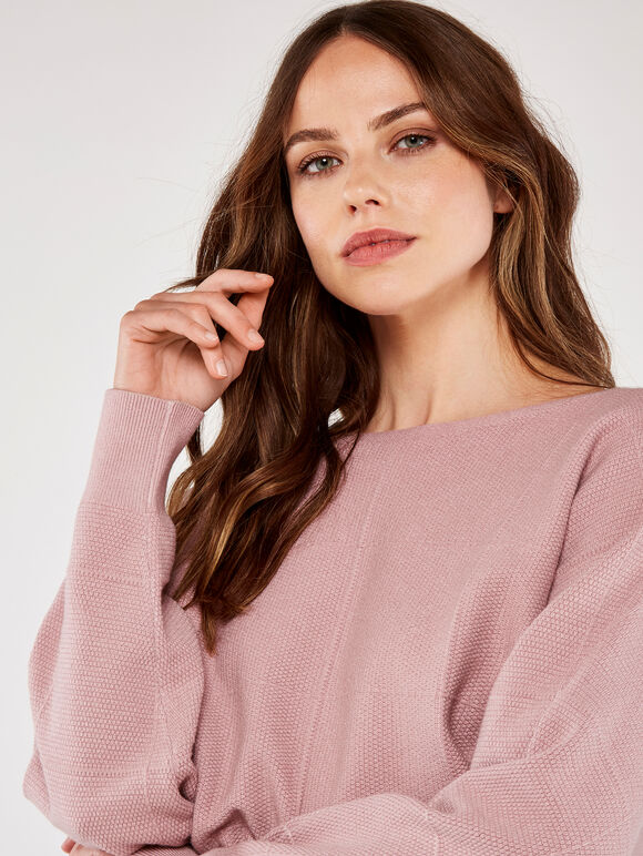 Textured Window Check Jumper, Pink, large