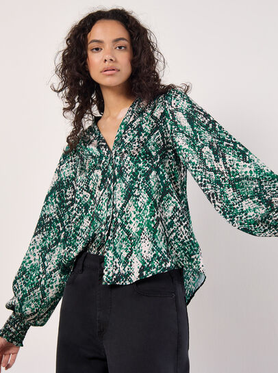 Snakeskin Hammered Satin Blouse