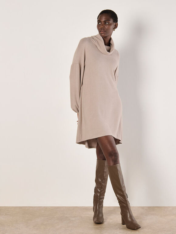 Soft Knit Mini Dress, Stone, large
