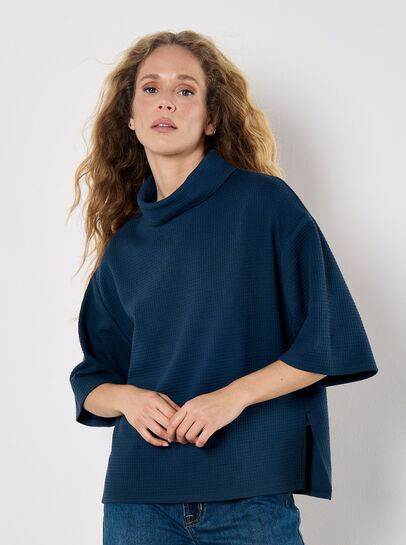 Waffle Knit Mock Neck T-Shirt