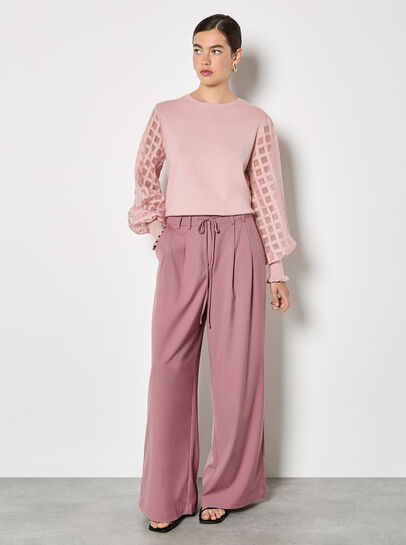 Pleat Detail Wide Leg Drawstring Trousers