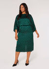 Curve Gold Foil Satin Midi Dress, Green, large