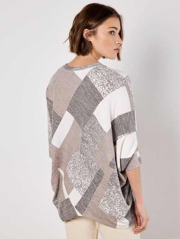 Batwing Geometric Jersey Top, Brown, large