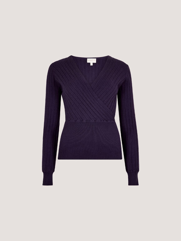 Rib Knit Wrap Top, Purple, large