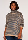 Curve High Neck Stripe Boucle Jumper, Grey, large
