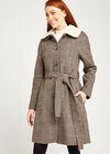 Brown Check Wool Blend Coat, Brown, large