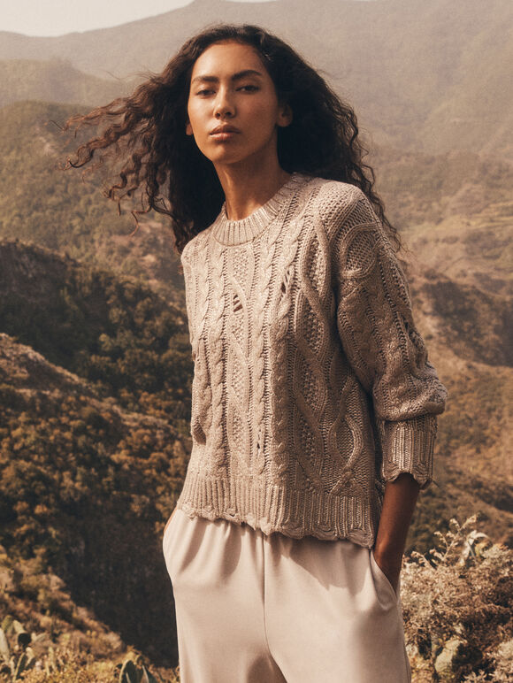 Distressed Gold Foil Metallic Cable Jumper, Gold, large