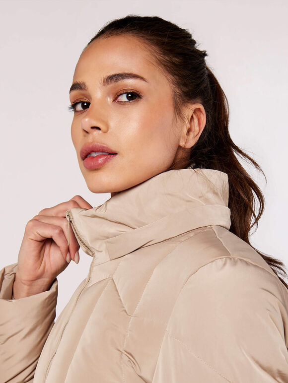 Hooded Puffer Jacket, Stone, large