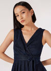 Metallic Pleat Skater Mini Dress, Navy, large