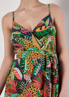 Tropical Print Tiered Cami Mini Dress, Navy, large