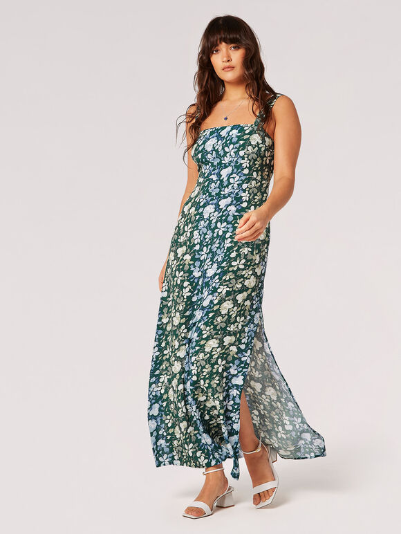 Floral Rose Ombre Camisole Maxi Dress, Green, large