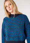 Tonal Chevron Chunky Jumper, Navy, large