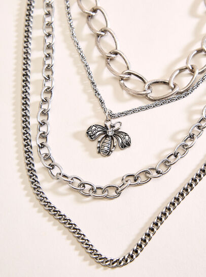 Silver Tone Multi Chain Bee Necklace