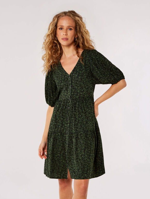 Chevron Twill Mini Dress, Black, large