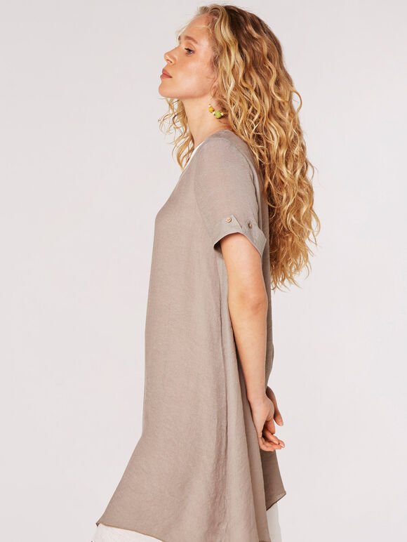 Slub Shimmer Tunic Mini Dress, Brown, large