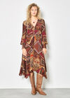Patchwork Print Hanky Hem Midaxi Dress, Burgundy, large