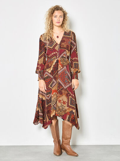 Patchwork Print Hanky Hem Midaxi Dress