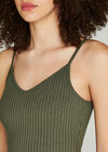 Ribbed Side Split Midi Dress, Khaki, large