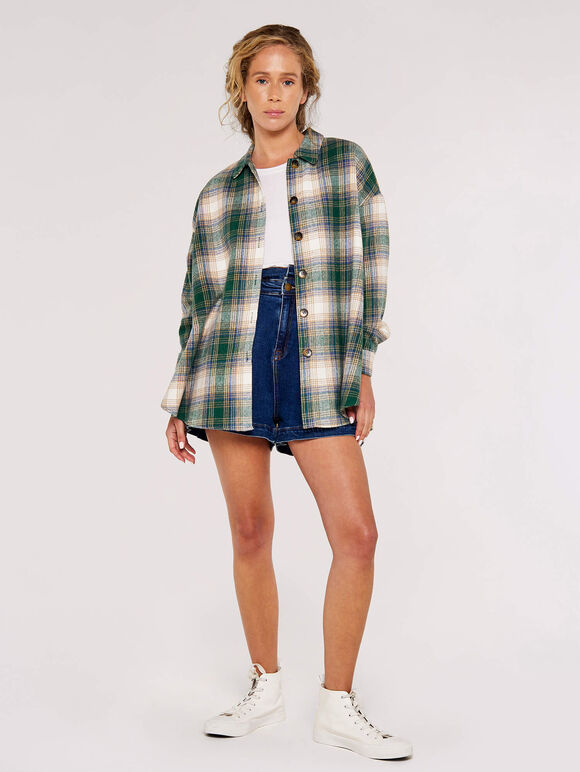 Plaid Oversized Shirt, Green, large