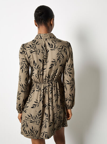 Leaf Print Shirt Mini Dress