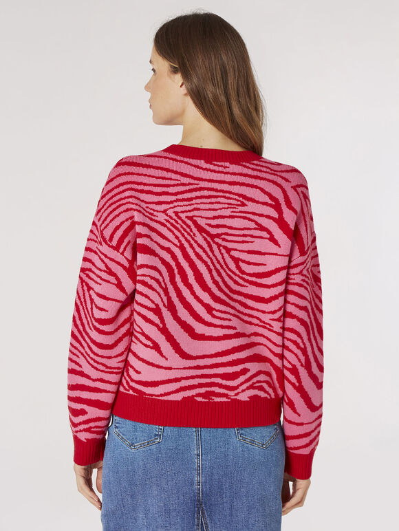 Bright Zebra Chunky Knit Jumper, Red, large