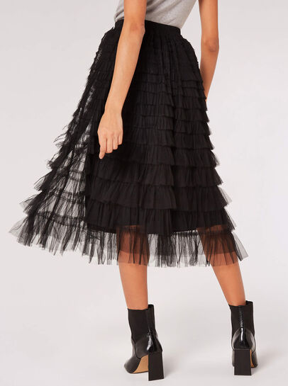 Tulle Ruffle Tiered Midi Skirt