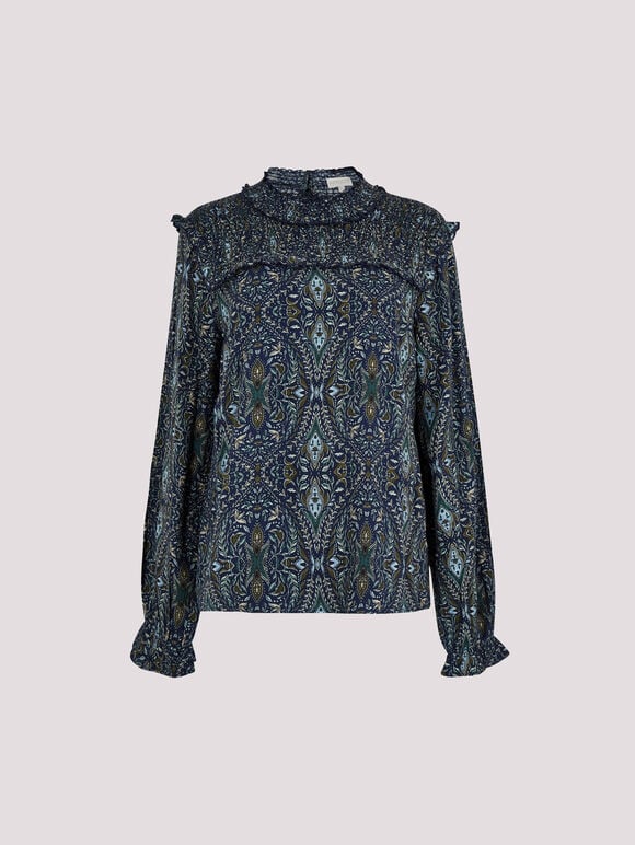 Paisley Ruffle Top, Navy, large