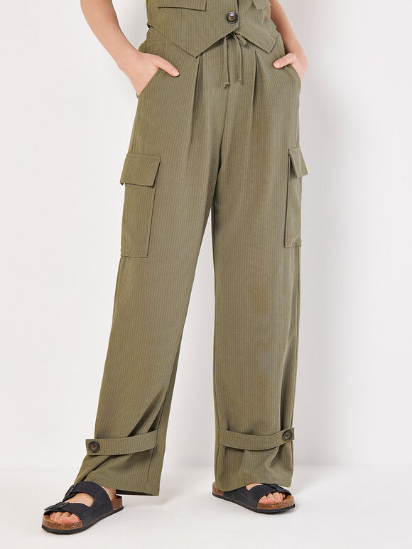 Textured Pinstripe Cargo Trousers, Khaki, large